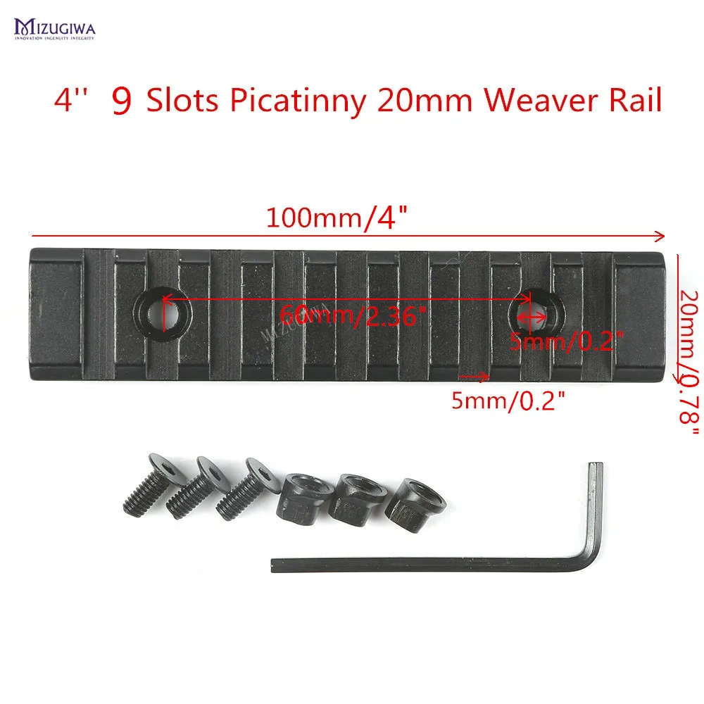 

MIZUGIWA 4'' Picatinny 20mm Dovetail Weaver Rail 9 Slots Handguard Section Aluminum Mount Base Adapter Install Scope