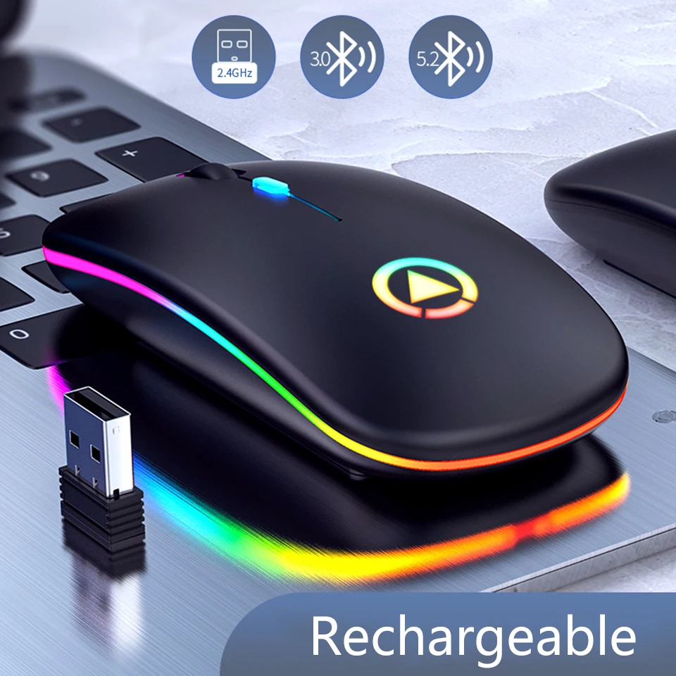 

Bluetooth Mouse Wireless Mouse Rechargeable Mouse Ultra-thin Silent LED Colorful Backlit Gaming Mouse For Computer Laptop PC