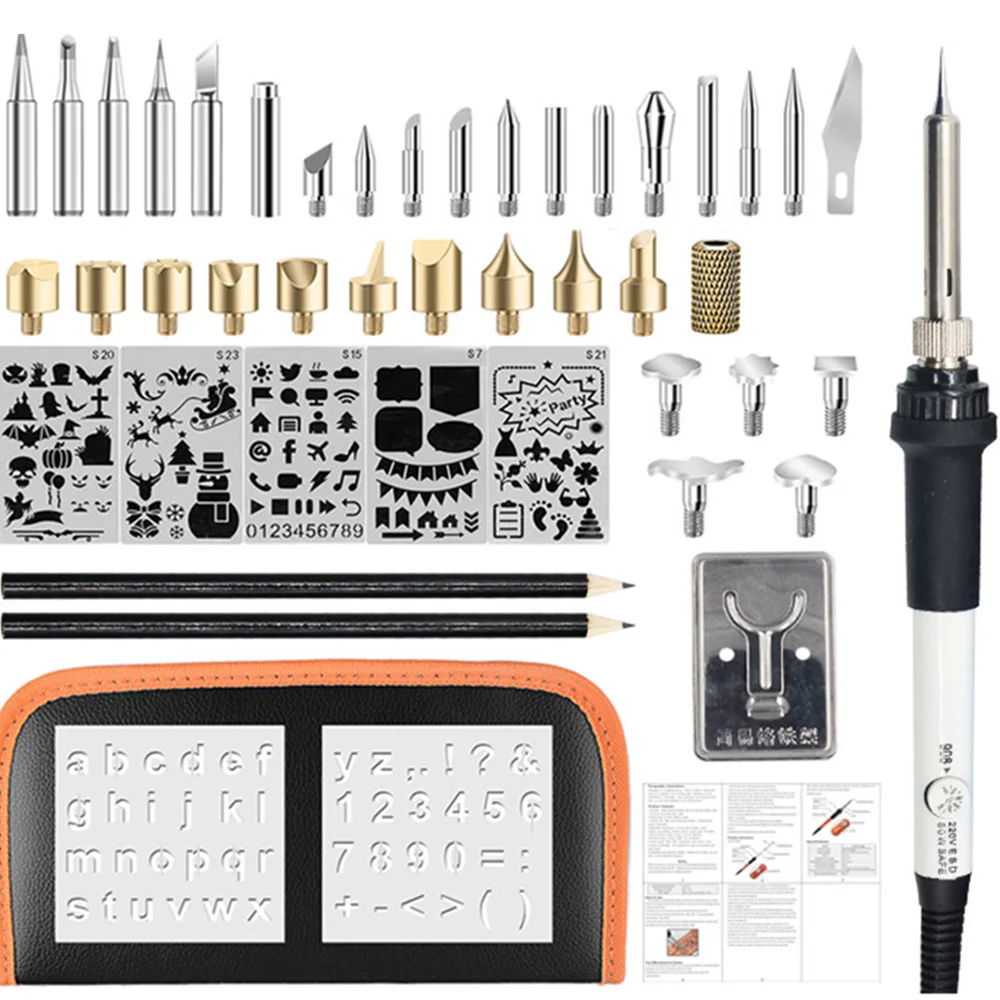 

42 шт древесины комплект для выжигания по дереву пирография ручка комплект 60 Вт Регулируемая Температура паяльник для сварки деревянных тис...