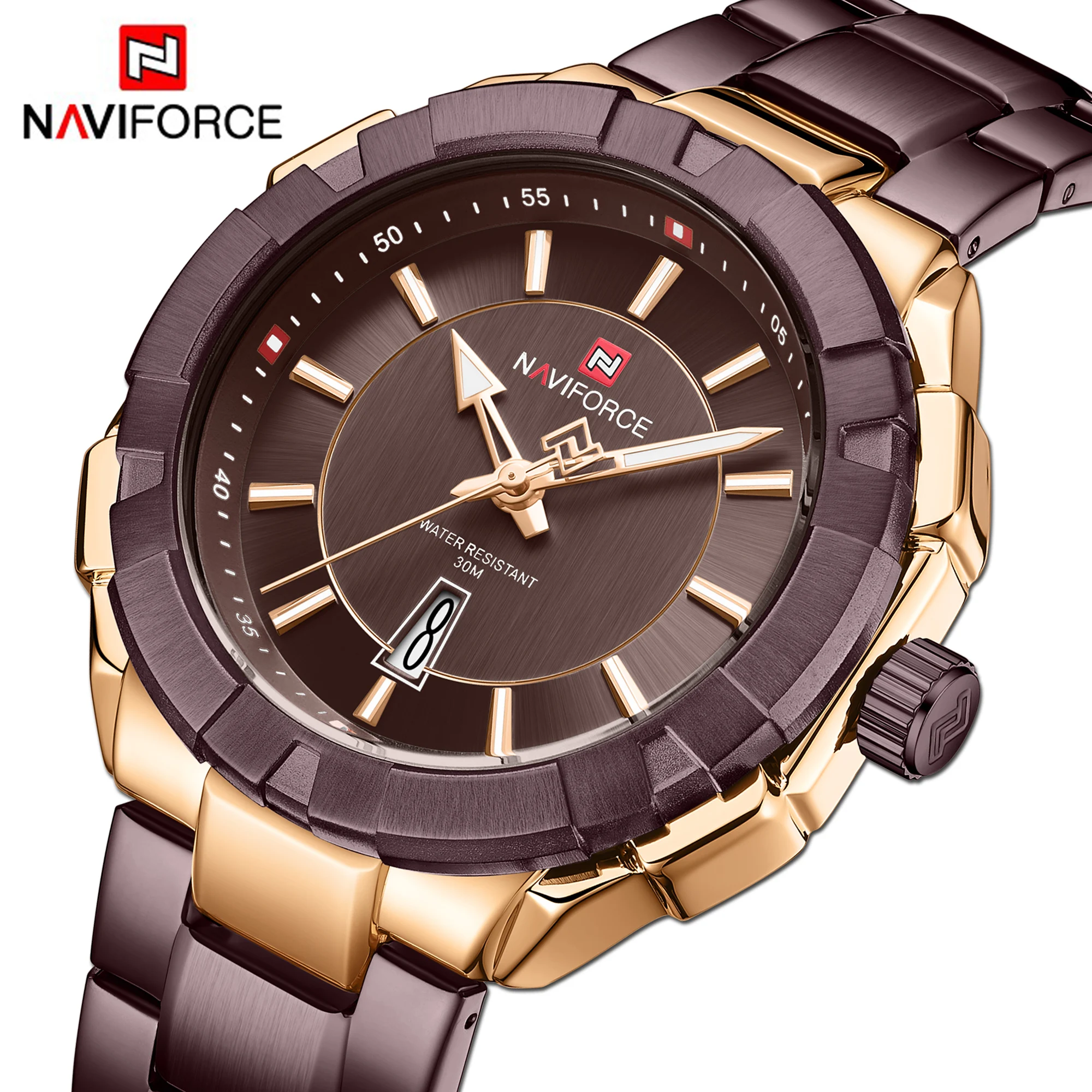 Часы наручные NAVIFORCE Мужские кварцевые деловые повседневные водонепроницаемые со
