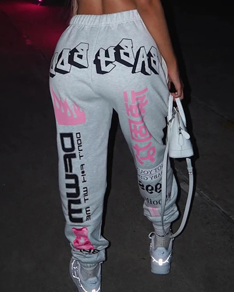 Шаровары женские с принтом букв и губ повседневные штаны-султанки графическим