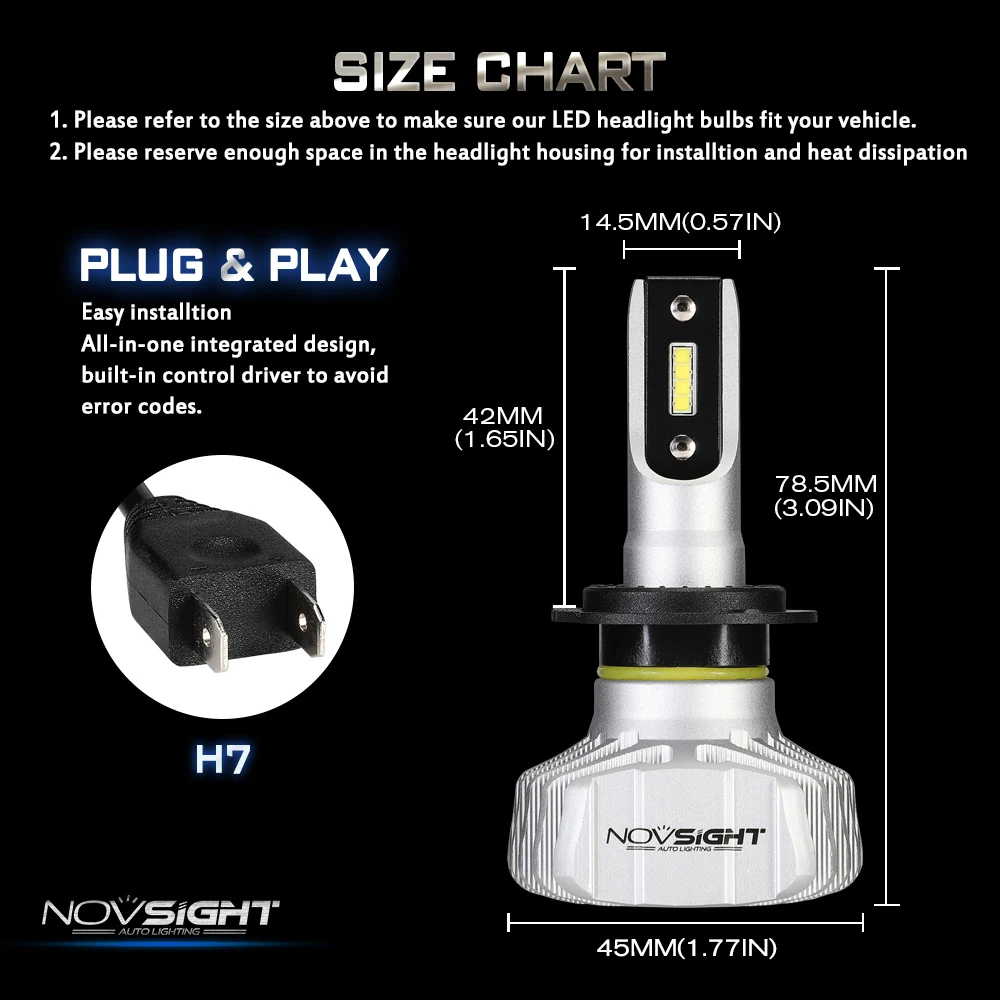 NOVSIGHT 50 Вт 10000LM Автомобильный светодиодный головной светильник H4 Hi/короче спереди и длиннее сзади) H7 H1 H3 H11 H13 9005 9006 9007 Nighteye 6500 к светильник лампы авто фары комплект