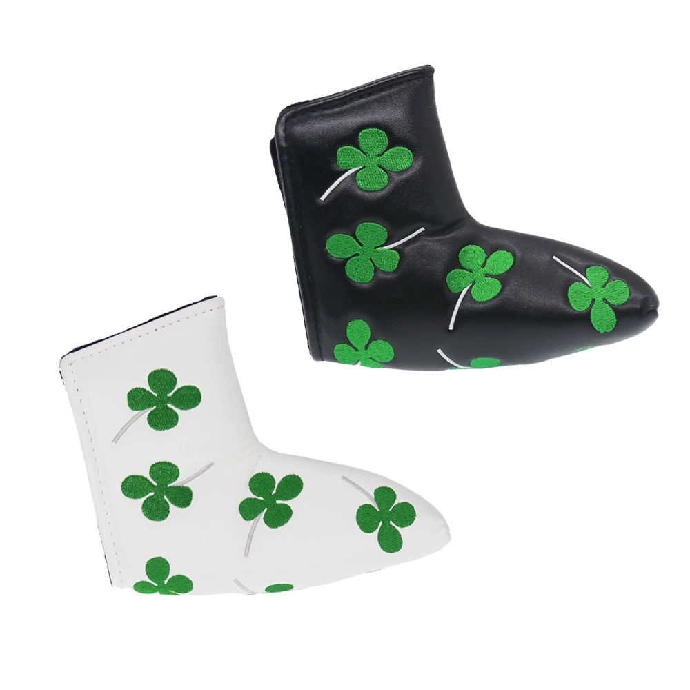 

Shamrock Lucky Clover Golf Putter Head Cover Headcover Blade Black White Fit All Brands for Men Women