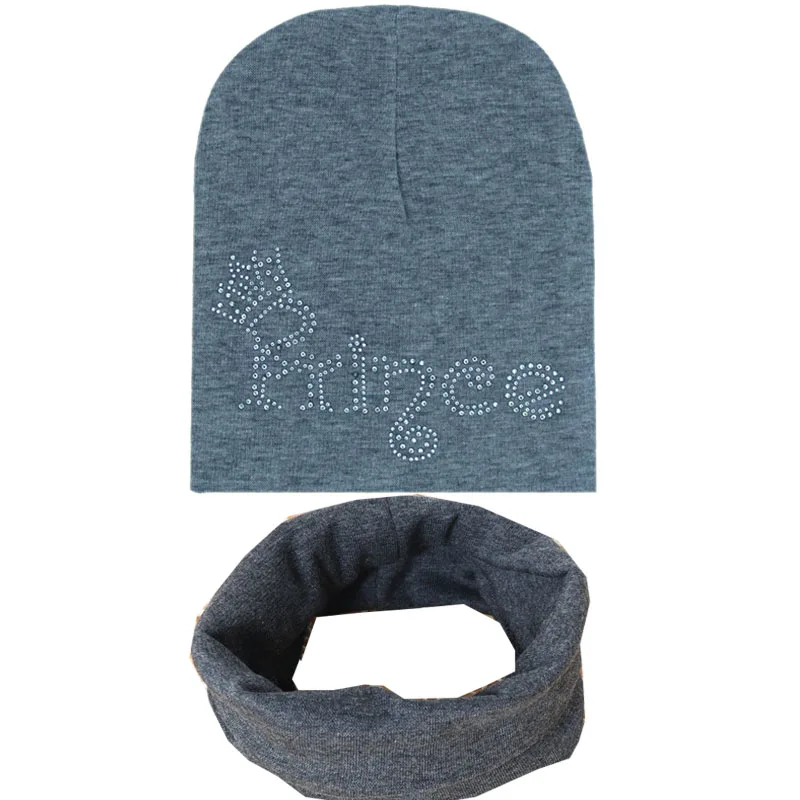 2019 New Baby boy and girl hats scarf set princess prince diamond print Children Cap cotton o ring collar kids beanies scarves | Мать и
