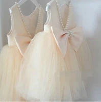 real photos puffy tulle pearls girls dresses with bow flower girl dress for wedding girls pageant gown size 2 14y