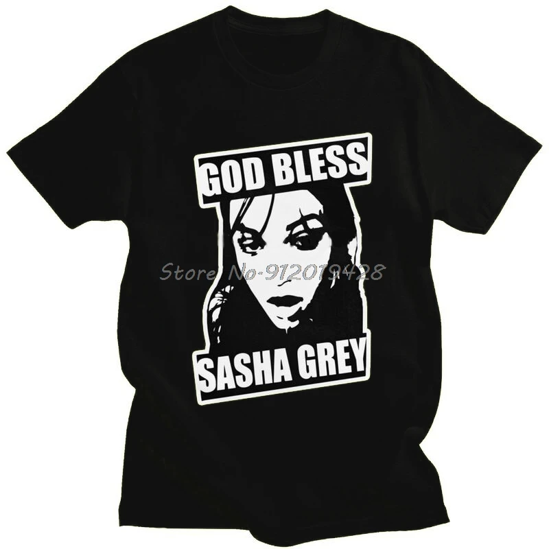 

Men's Fashion God Bless Sasha Grey T Shirts Short Sleeved Cotton Tshirt Fashion T-shirt Casual Streetwear Tee Tops