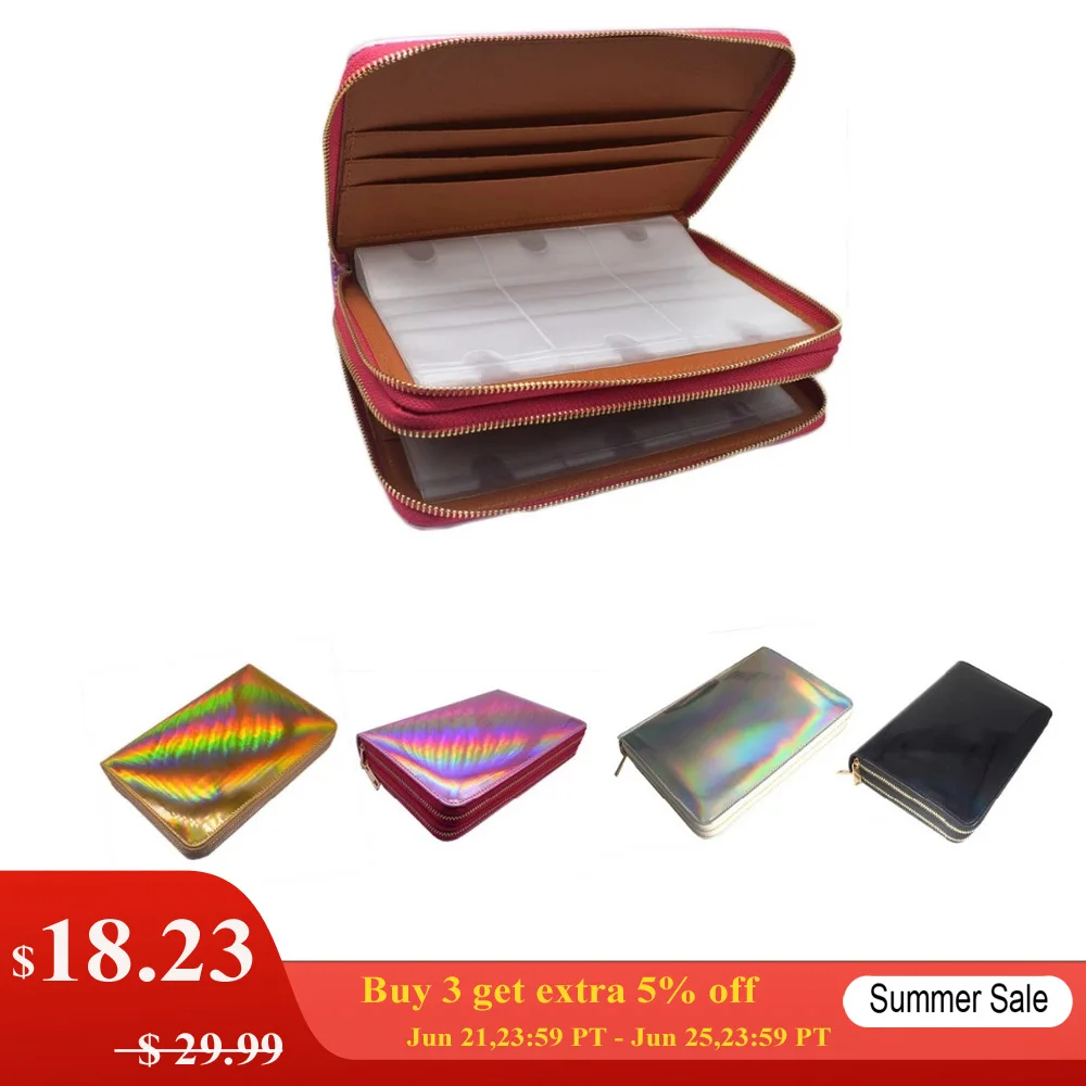 96 слотов ногтей пластины для стемпинга держатель Чехол Радуга лазерный Стиль