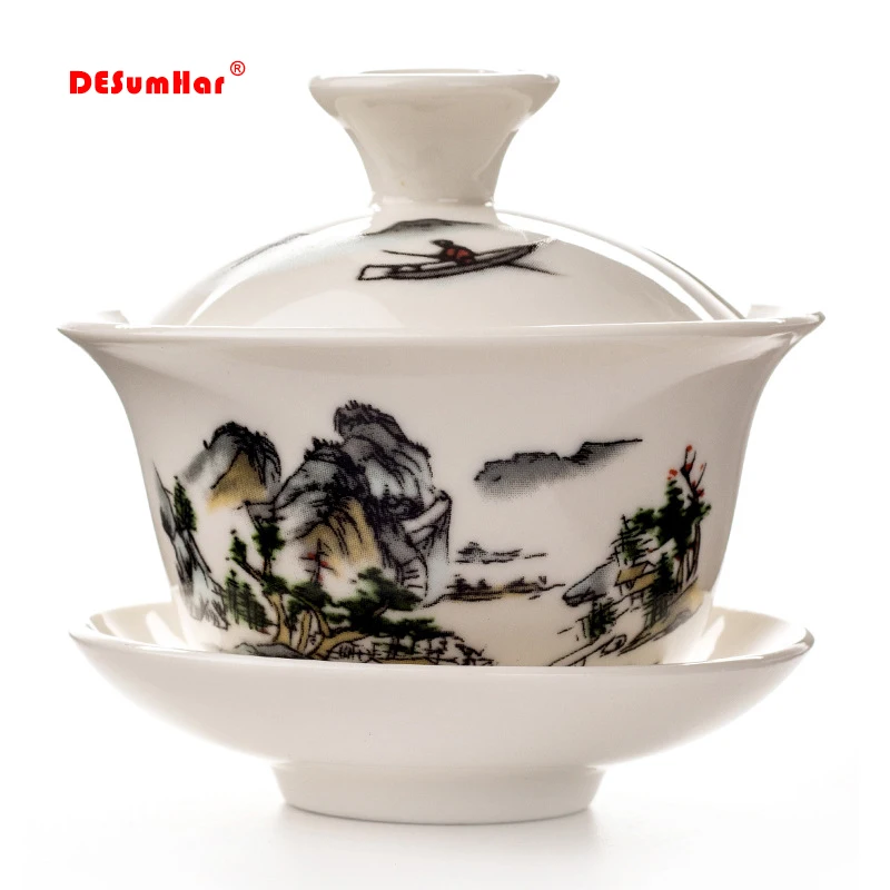 

China Hand Painted Tea Set,Dehua High quality white porcelain gaiwan tea porcelain pot set for travel Beautiful and easy kettle