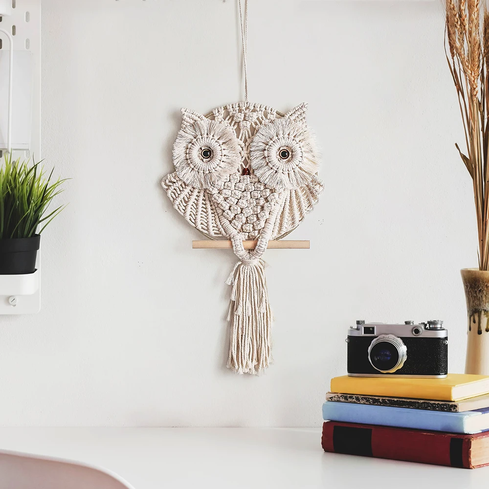 

DIY Macrame Simulation Owl Tapestry Hand-Woven Bohemian Wall Hanging Tapestries Wall Decor For Kids Bedroom Home Decoration
