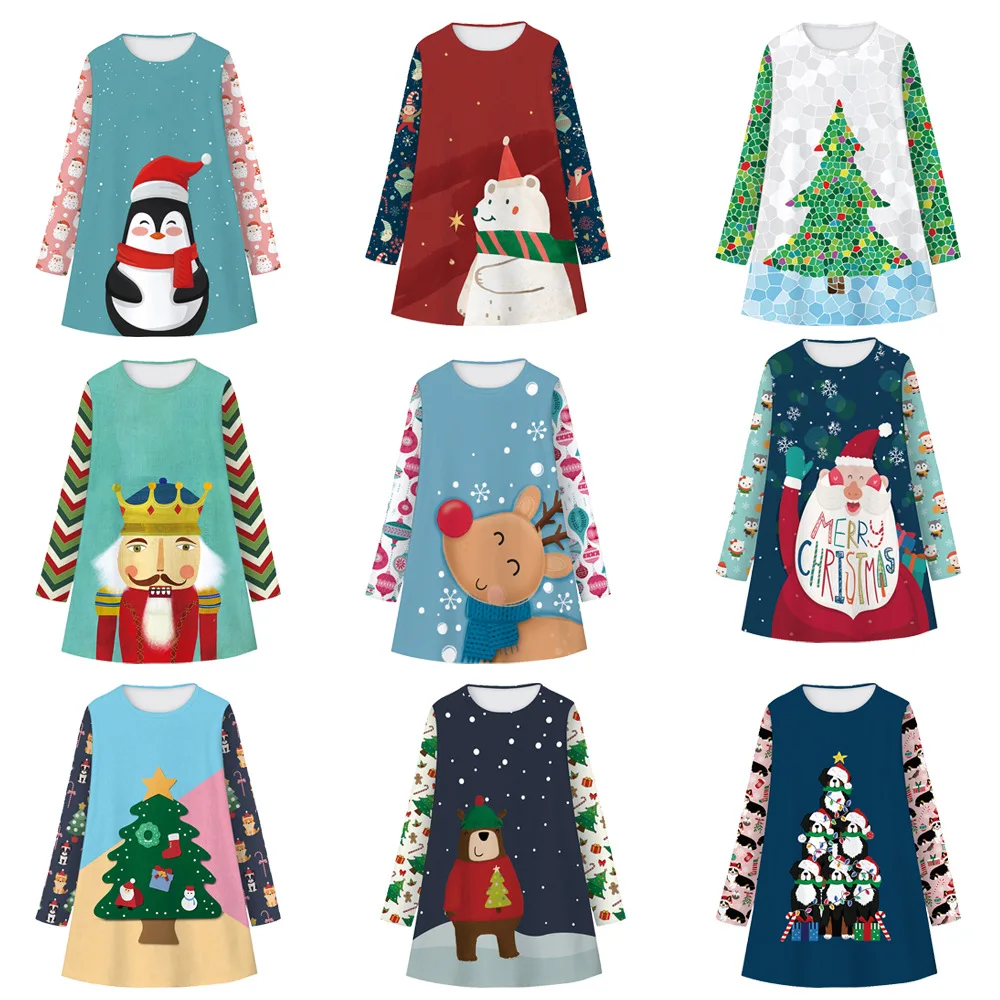 

2020 Cartoon Girls Teenager Clothing Baby Kids Christmas Clothes Halloween Dress Clothes Princess Printing Dresses 5 to 10 Years