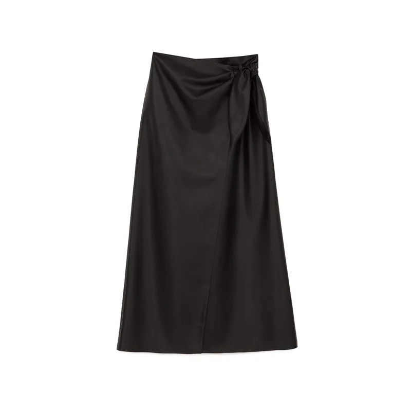 

DEAT High Elastic Waist Half-body Light Brown Bow straight Mid Calf Skirt Women Fashion Tide New Spring Autumn 2021 3D01663