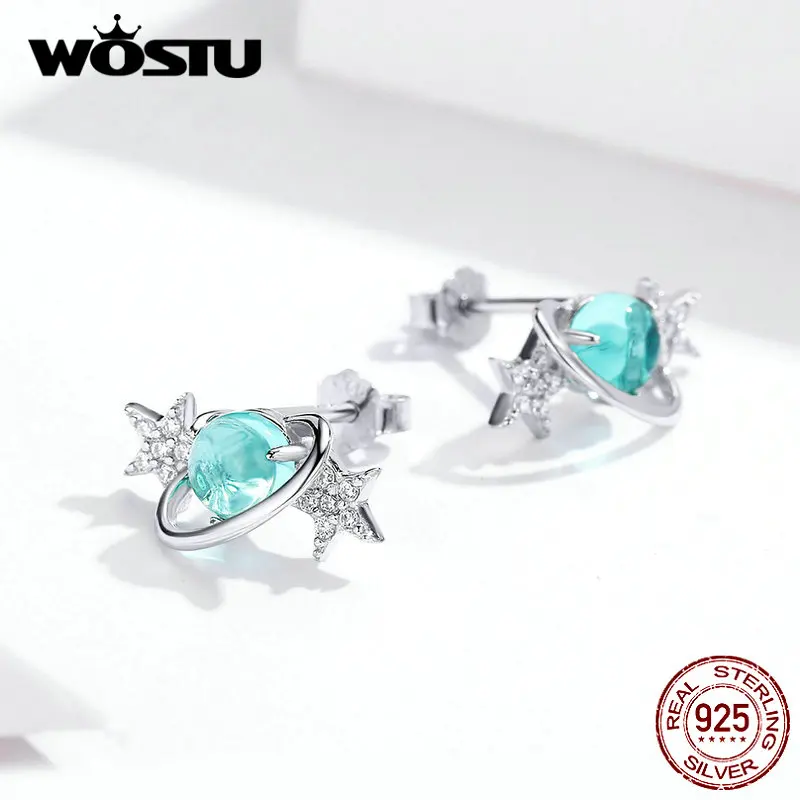 WOSTU Лидер продаж Настоящее 925 пробы серебряные серьги для женщин таинственная Вселенная звезда шпилька изготовление сережек ювелирные изделия FIE701