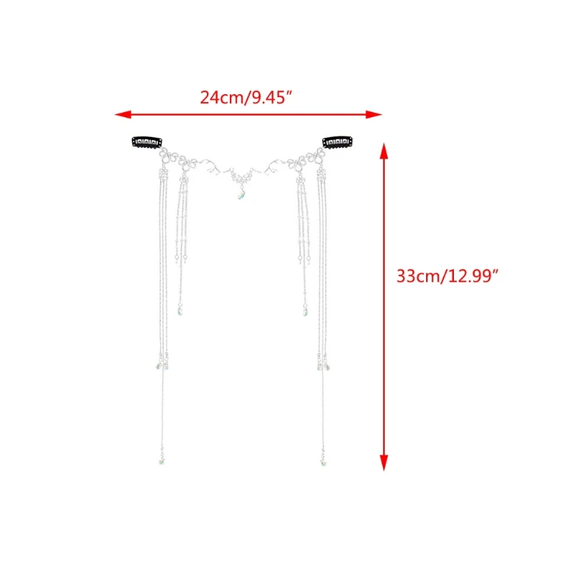 

N7MF Wedding Bridal Luxury Jewelry Headpiece Metal Antler Crystal Drop Tiara Head Chain Rhinestone Long Tassels Forehead