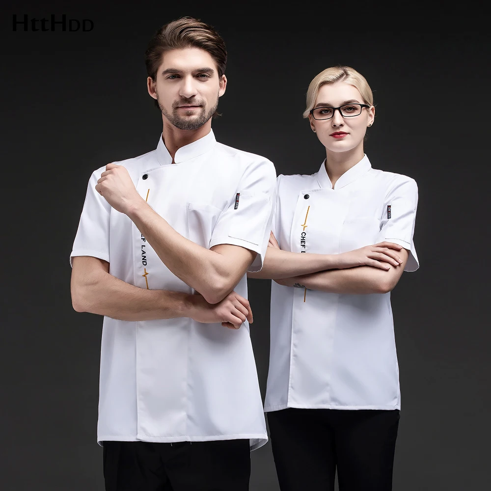 

Barber Short-sleeve Chef Jacket Baking Chef Restaurant Men and Women Work Uniform Sushi Shop Work Wear Tops Black and White Blue