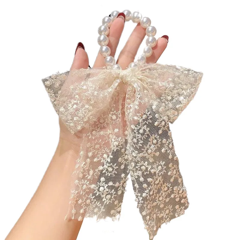 

Lace pearl cute accessories ponytail holder women hair bows rubber band opaska do wlosow scrunchie pack elastic decoration