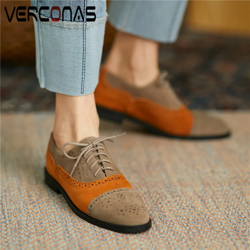 

VERCONAS футболки на каждый день в ретро стиле, классические Классические туфли-лодочки для женская обувь с резным узором, женские туфли лодочк...