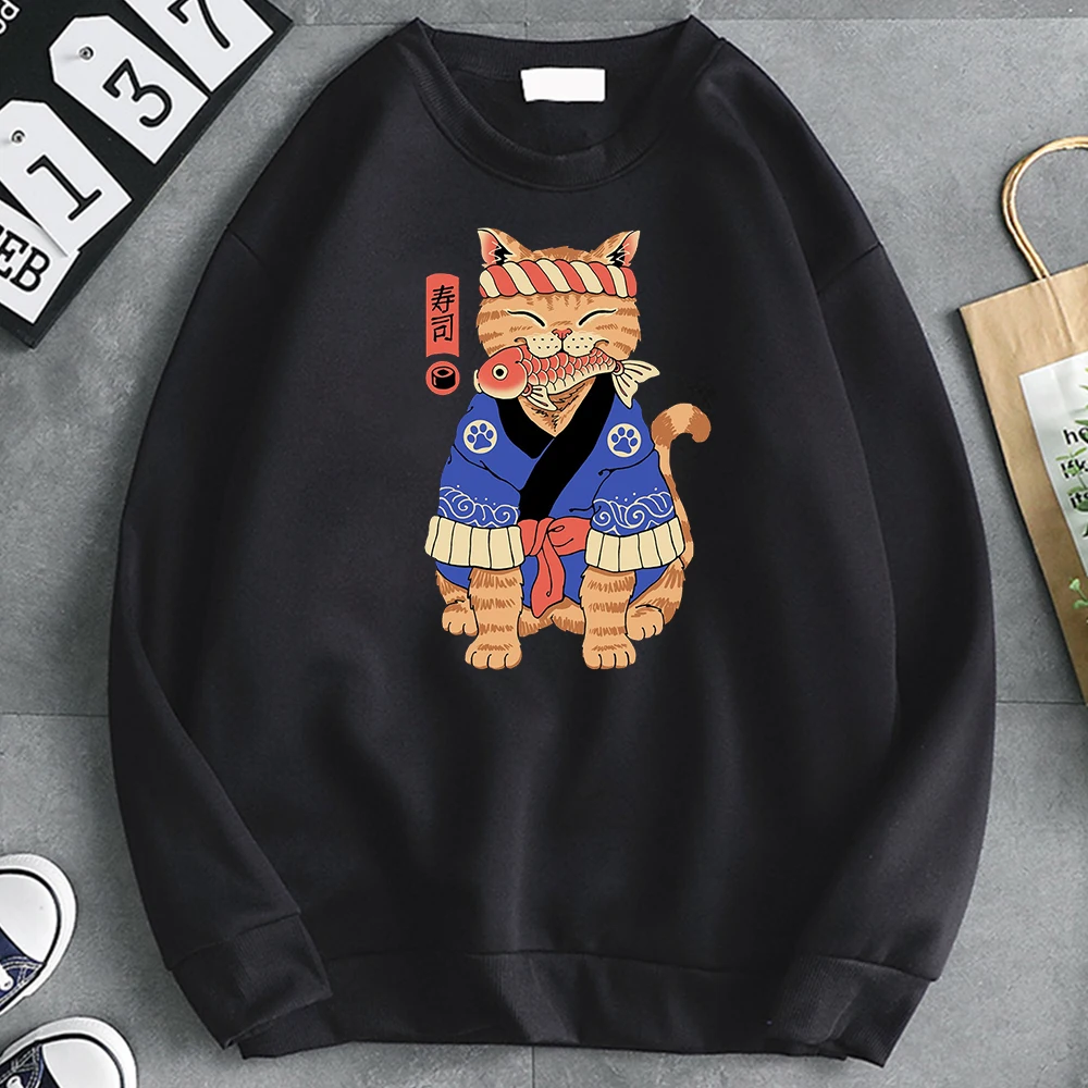 

Japanese Ukiyo-e Anime Cats Autumn New Long Sleeve Man Crewneck Sweatshirt Hip Hop Manga Anime Hooded Casual Top Mens COTTON
