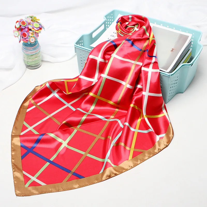 Квадратные женские шарфы с цепным принтом Солнцезащитный шелковый шарф женский