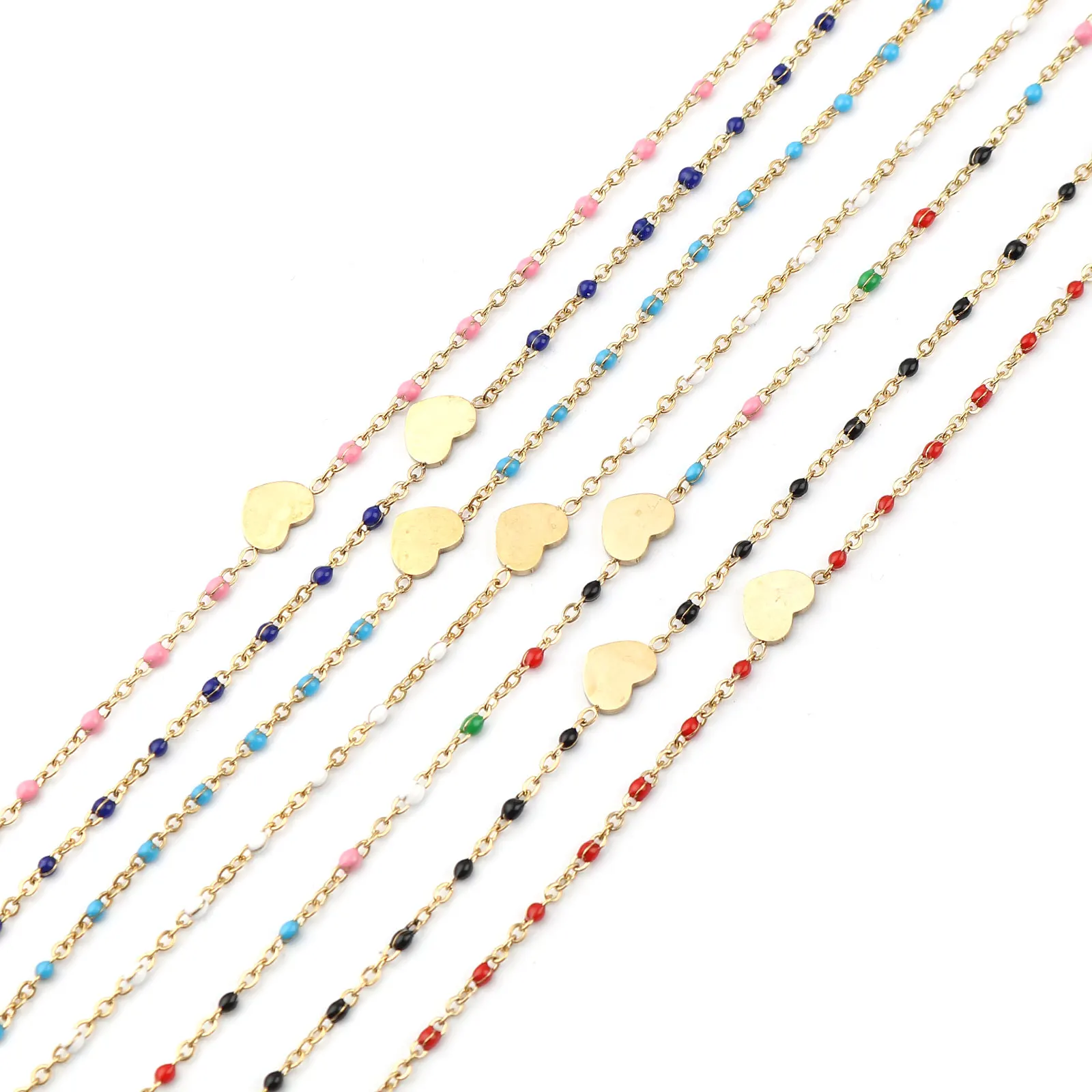 

1 Piese 23cm Stainless Steel Anklet With Heart Gold Plated Enamel Multicolor On Foot Ankle Bracelet Women Leg Link Chain Jewelry