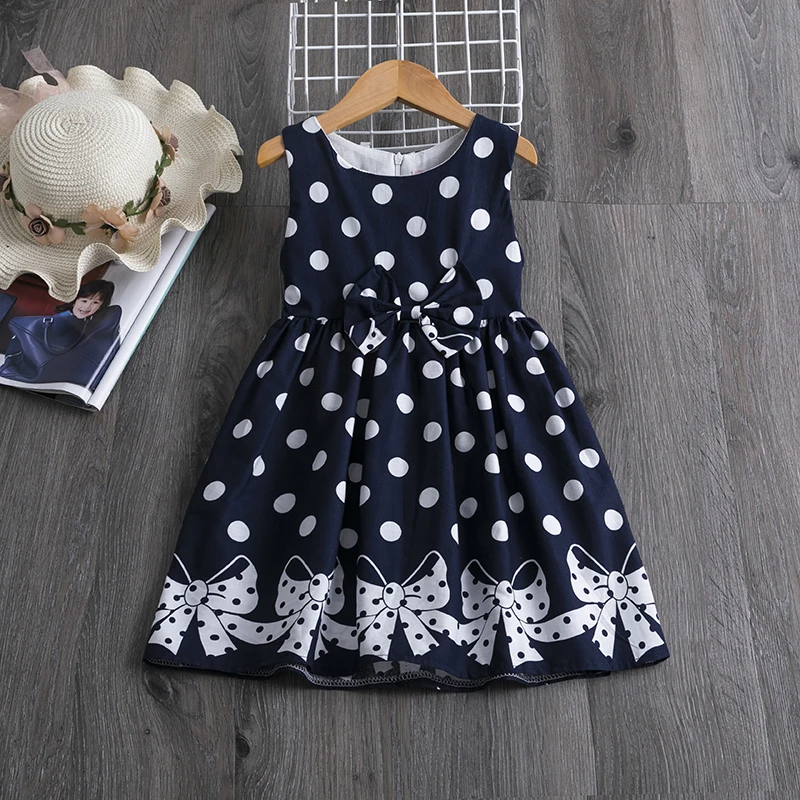 Casual Polkadot Dresses for Girls Bow Birthday Party Dress Kids Clothing Sundress Baby Girl Clothes 4 5 6 7 8 9 10 11 12 Years | Детская