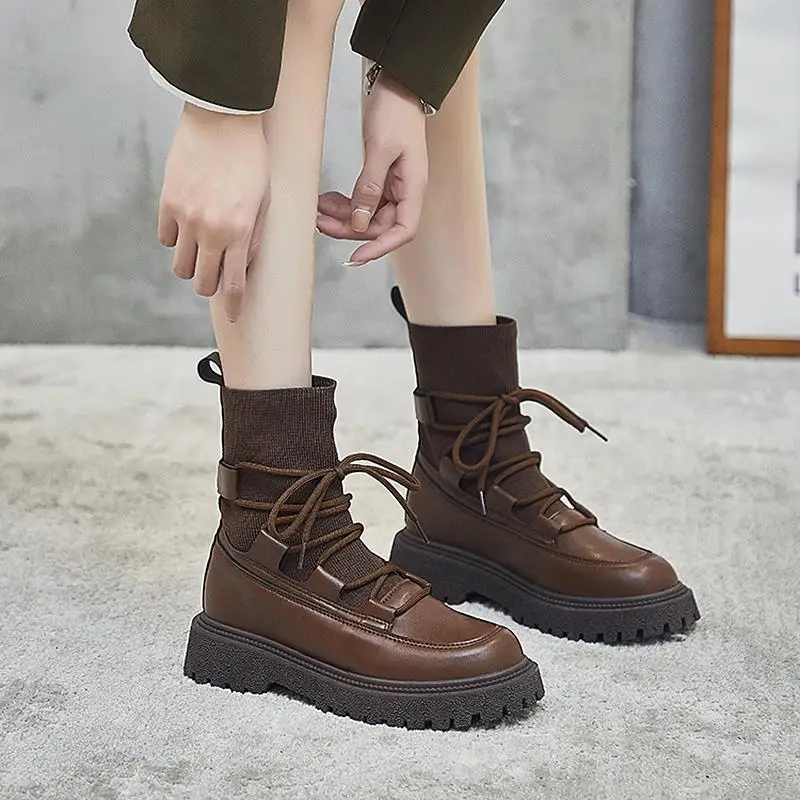 

Women's Leather Ankle Boots Women's Winter Shoes Brown Black Fashion Motorcycle Platform Boots Women's High Boots Designer Shoes