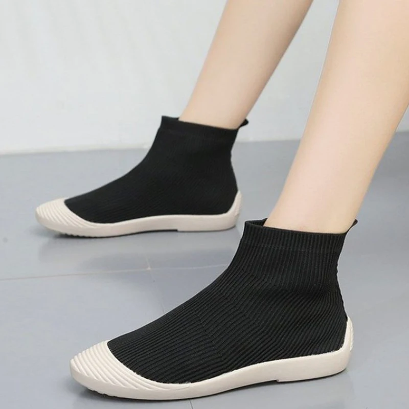 

Женские ботинки носки 2021 женская обувь без шнуровки повседневные эластичные тканевые Кроссовки Женские однотонные Модные осенние ботинки