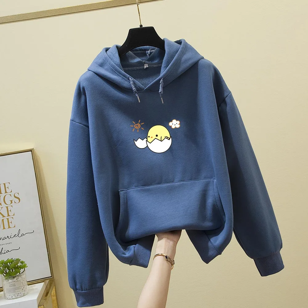 

Толстовка с капюшоном в виде мультяшного яйца, пуловер, милая Толстовка в стиле Харадзюку, Женская Толстовка Оверсайз с карманами, милые худ...