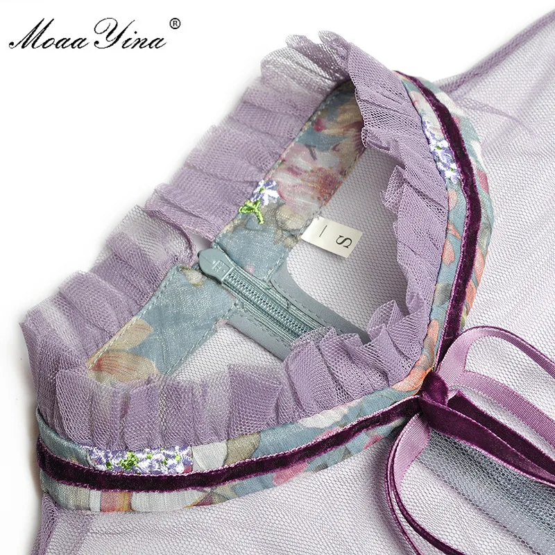 Модное дизайнерское платье MoaaYina летнее женское с воротником-стойкой оборками и