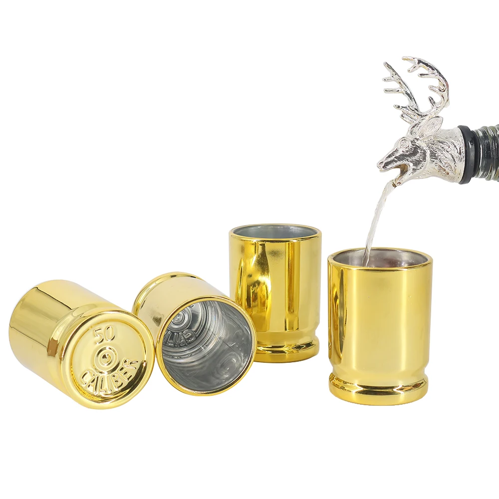 

2 or 4 Pcs Set 50 Caliber Plastic Golden Shiny Surface Bullet Drinking Cup Shot Glass Opaque Mug Wineglass Novelty Gift
