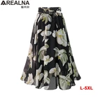 Размера плюс женская шифоновая юбка миди с бантом и подкладкой, винтажная юбка с цветочным принтом на шнуровке в европейском стиле, на лето