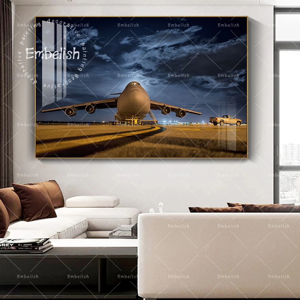 Самолёт приземляющийся в аэропорту настенные картины самолеты крутые офисные