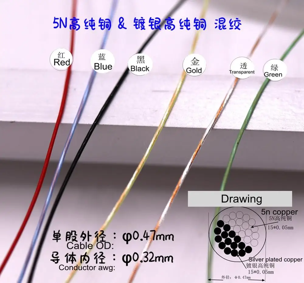 

5N copper silver plated 30 core*0.05mm OD:0.45mm