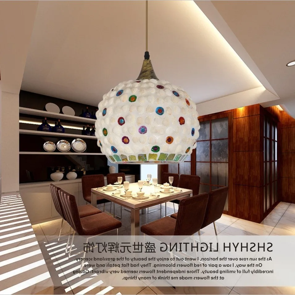 

Bohemia Mouth Shell Glass Shade Pendant Lamp Aisle Dining Room Bedroom Single Head Bed hanglamp