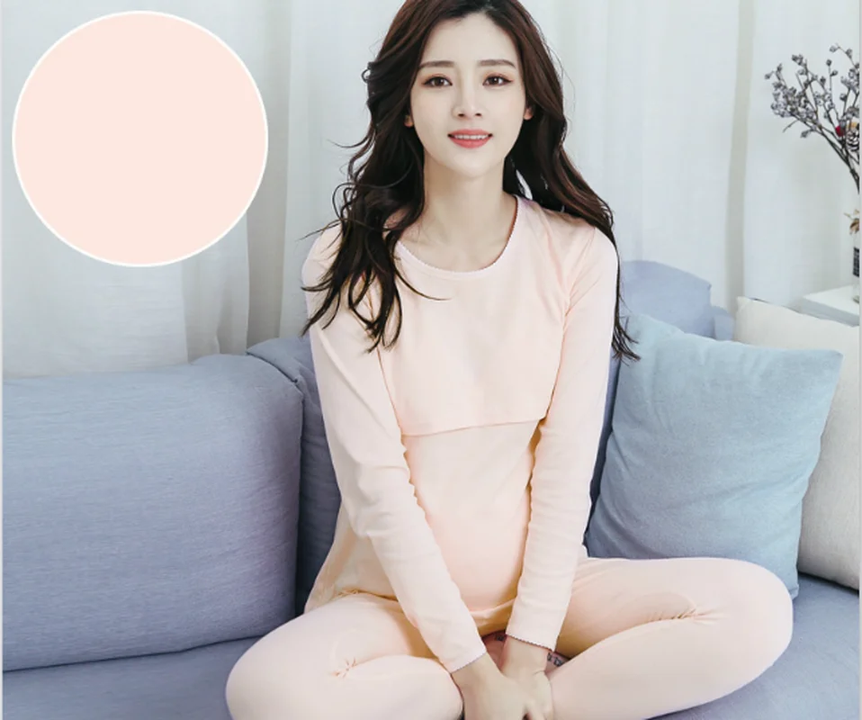 

OlltMurs Cotton Pregnant Women Set Postpartum Breastfeeding Cotton Pajamas Maternity Thermal Underwear Month Clothes