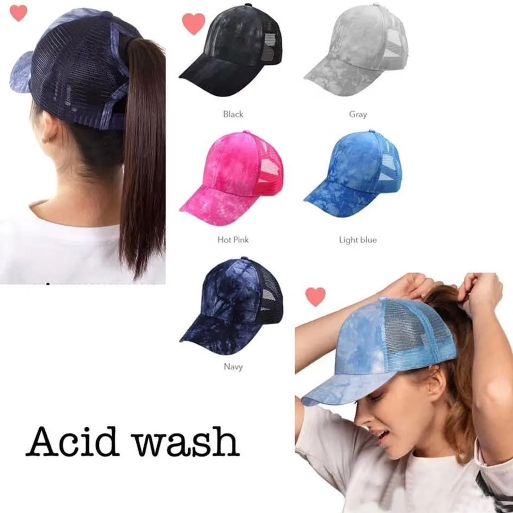 Adjustable Baseball Caps Tie-dye Print Ponytail Messy Trucker Plain Visor Cap Outdoor Unisex Curved Sun Hats L703 | Детская одежда и