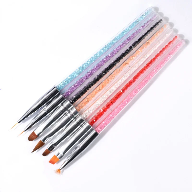 

7 Pcs/set Nail Art Rhinestone Handle Carving Brush Acrylic UV Gel Nails French Lines Liner DIY Design Drawing Pen Manicure Tool