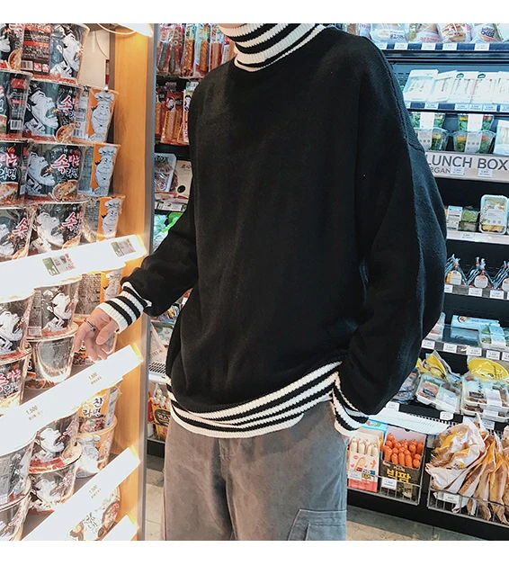 LAPPSTER Мужской пуловер с высоким воротом Harajuku, свитер, мужские зимние полосатые корейские модные свитера, осенний свитер для пары, одежда