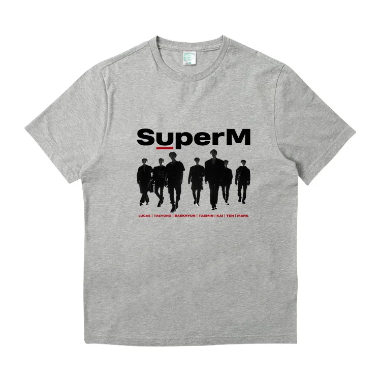 Популярная футболка с альбомом Kpop SuperM Повседневная унисекс круглым вырезом топы