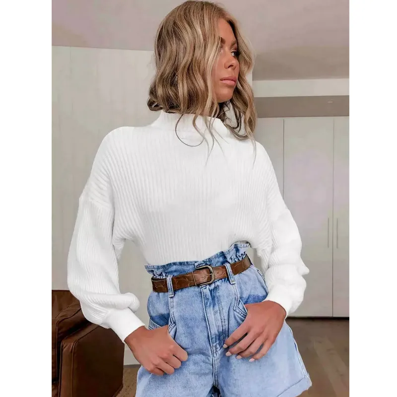 Весна 2020 вязанный крючком свитер для женщин белый длинный рукав водолазка