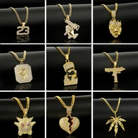 2019 new arrival hip hop ak47 gun broken heart punk style pendent necklace crystal cz alloy gold chain unisex men women