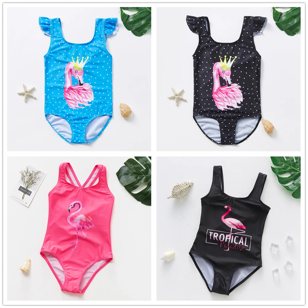 Купальник с фламинго для девочек цельный купальный костюм пляжная одежда