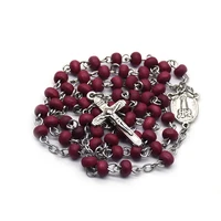 new handmade fashion red catholic jewelry hand woven alloys wooden beads cross rosary necklace jewellery accessories present