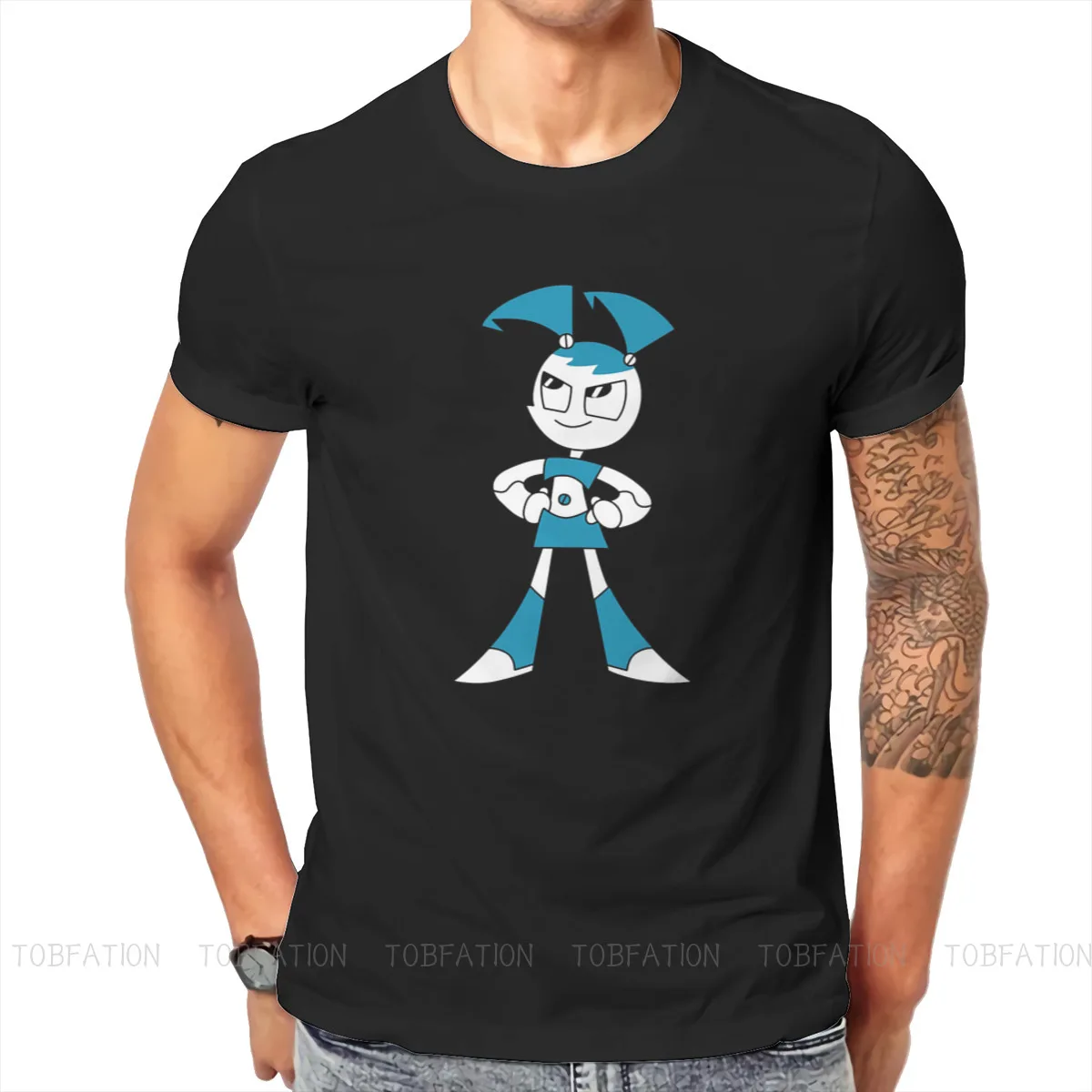 

Grid Iron Glory Round Collar TShirt My Life As A Teenage Robot Cartoon TV Series Pure Cotton Classic T Shirt Men Clothes