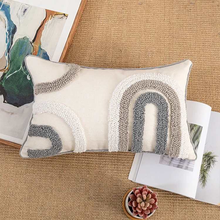 

Patchwork Cotton Canvas Tufted Embroidery Throw Cushion Cover Pillowcover Living Room Decoration Pillowcase 40728