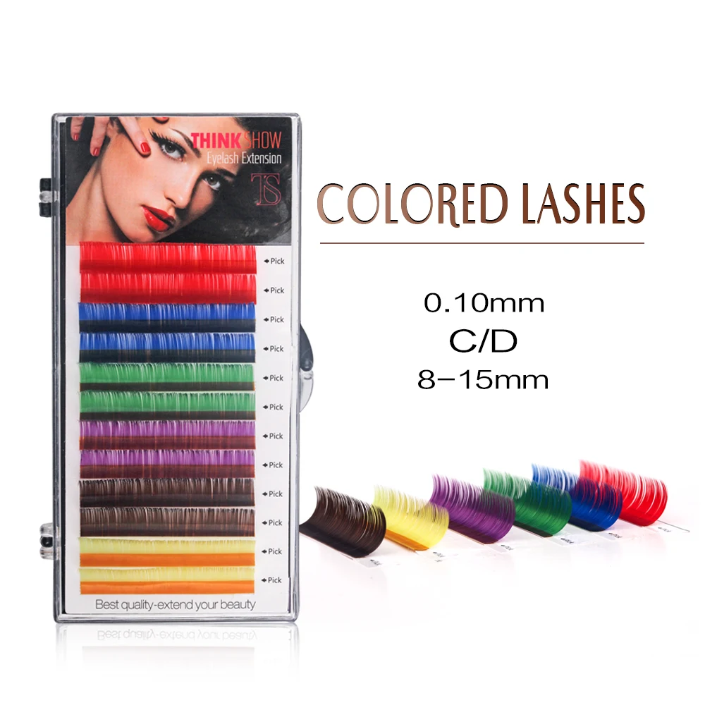 

THINKSHOW 0.07/0.10mm Colorful Eyelash Extension 6 Colors/Tray C/D Curl Rainbow Eyelash Extensions False Lashes Extension