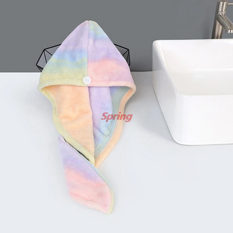 

Popular Bath Towel Water Absorbing Hair Dry Hat Rainbow Hair Drying Towel Shower Cap