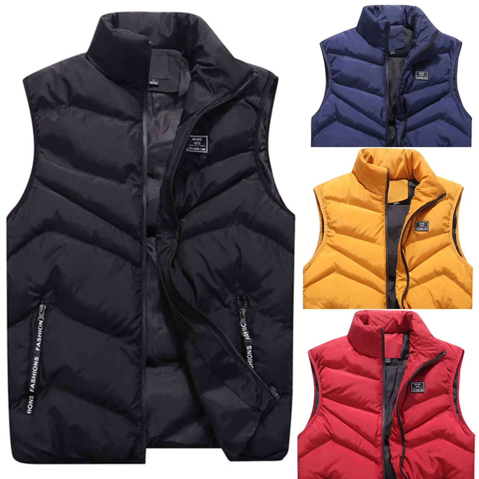 Жилетка мужская с воротником-стойкой хлопковая безрукавка на молнии однотонная