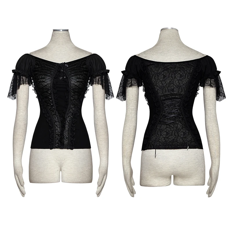 Панк рейв Готический женский s кружева сексуальные с коротким рукавом черные