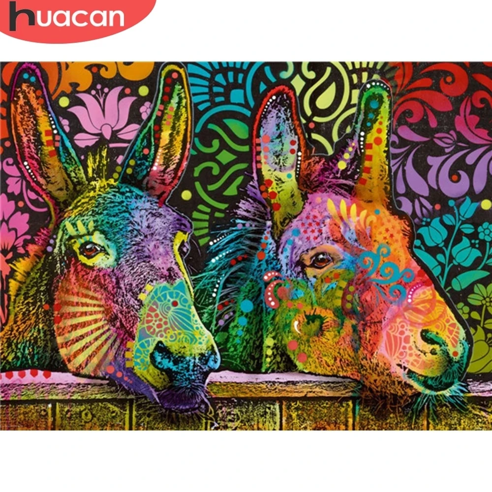 

HUACAN фотографии по номеру Красочные животные наборы для взрослых ручная краска ed краска по номеру Ослик домашнее украшение DIY подарок 50x65cm