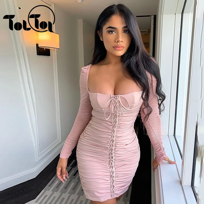 Двухслойное Сетчатое облегающее платье Осеннее сексуальное с открытыми плечами